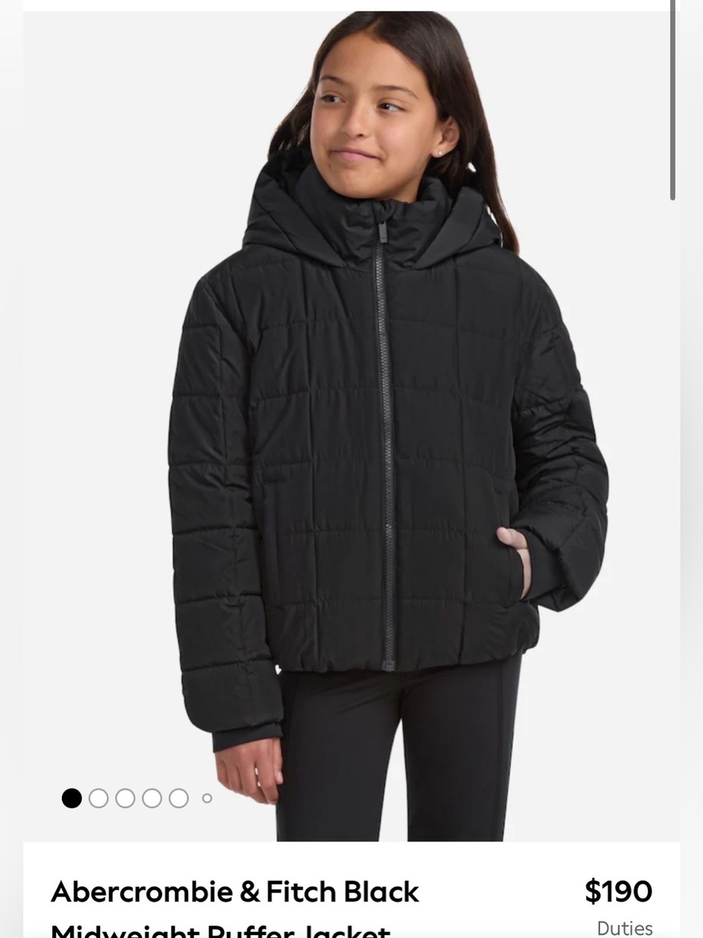 Abercrombie & Fitch Girls' Black Hooded Puffer Jacket